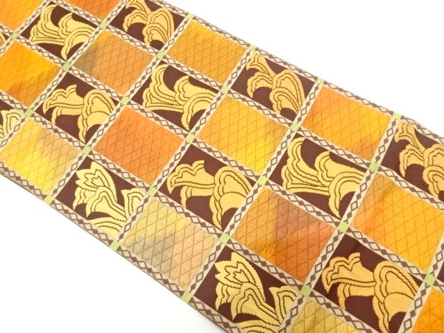 JAPANESE NAGOYA OBI / WOVEN GRID & FLOWER